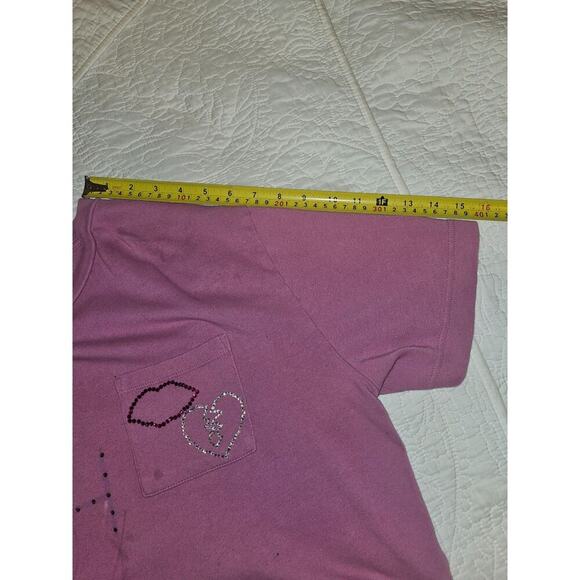 Pink Cropped GAP Tee Rhinestone “BAD BXTCH” & Heart Pocket Y2K Baddie Vibes M/L - Picture 5 of 9